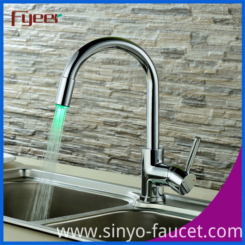 Fyeer Cheap Brass Chrome Plated LED Kitchen Faucet